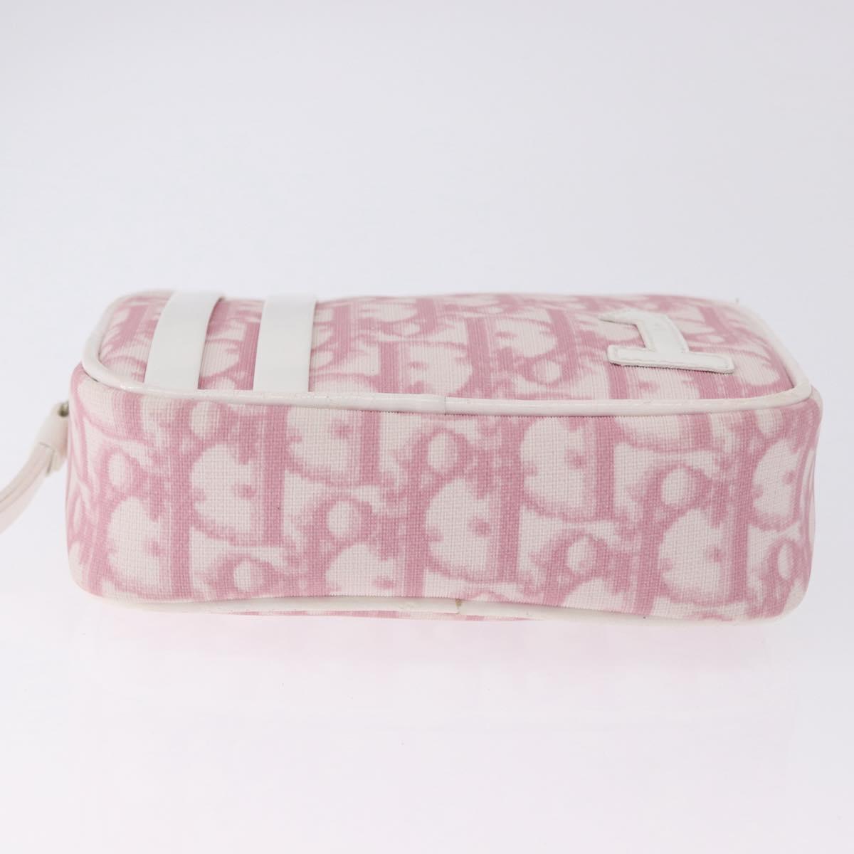 Christian Dior Trotter Canvas Pouch PVC Pink Silver Auth bs36488