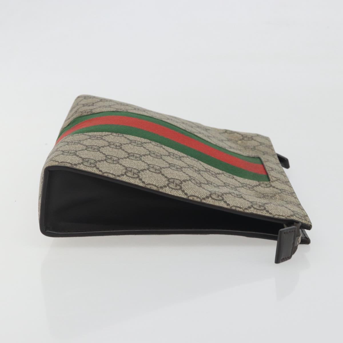 GUCCI GG Supreme Web Sherry Line Clutch Bag PVC Beige Silver 475316 Auth bs36489