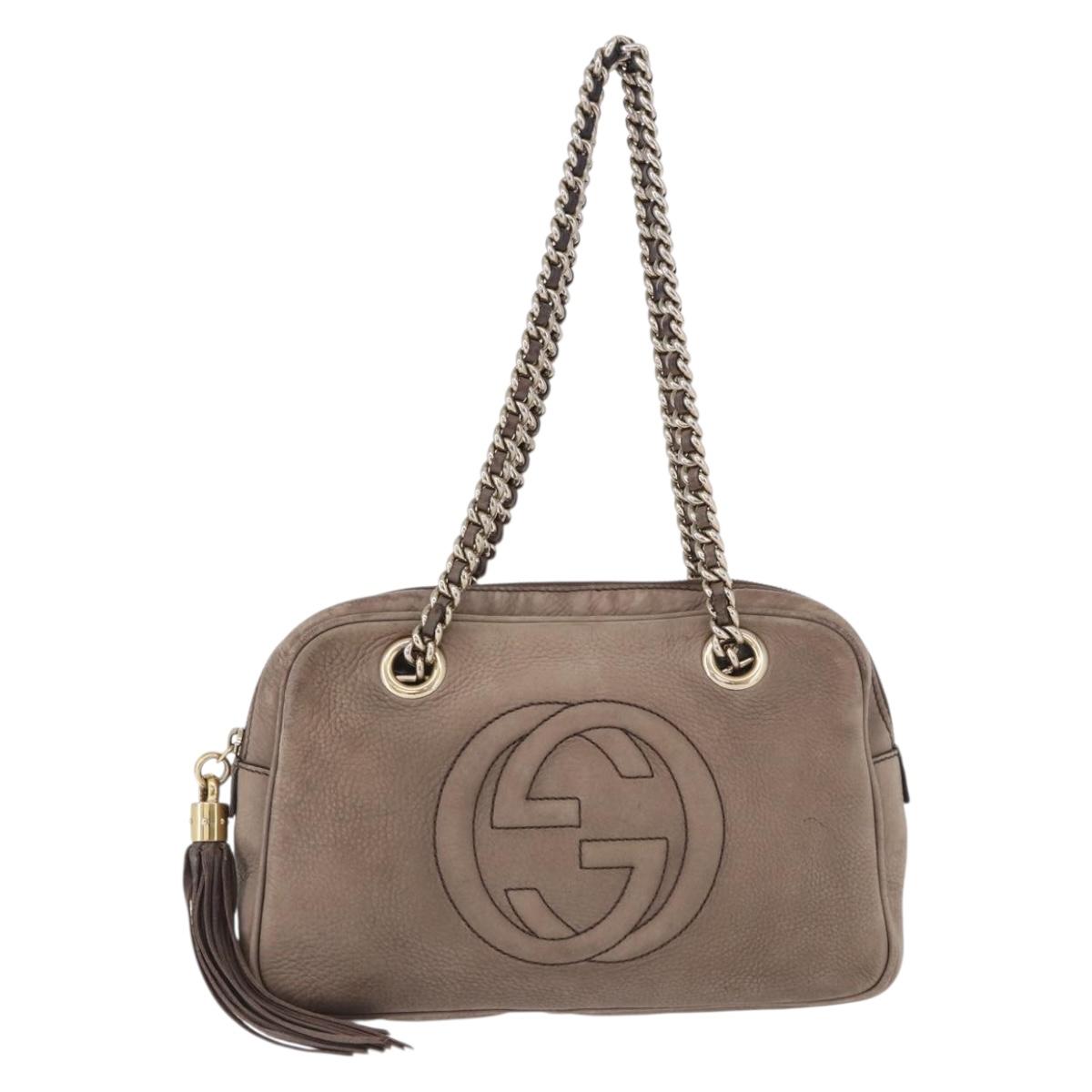 GUCCI Interlocking Shoulder Bag Leather Beige Gold 308983 Auth bs36491