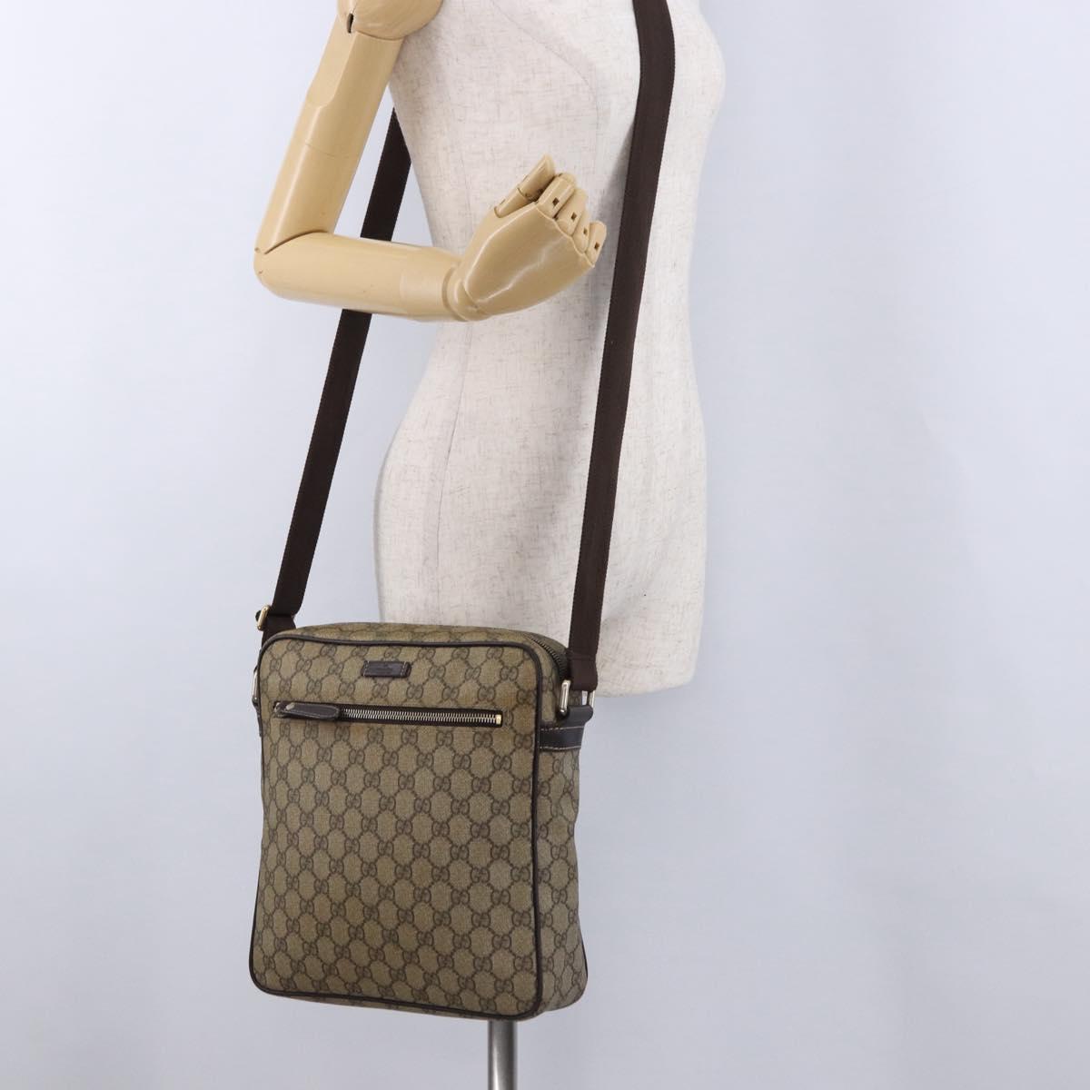 GUCCI GG Supreme Shoulder Bag PVC Beige Gold 201448 Auth bs36493