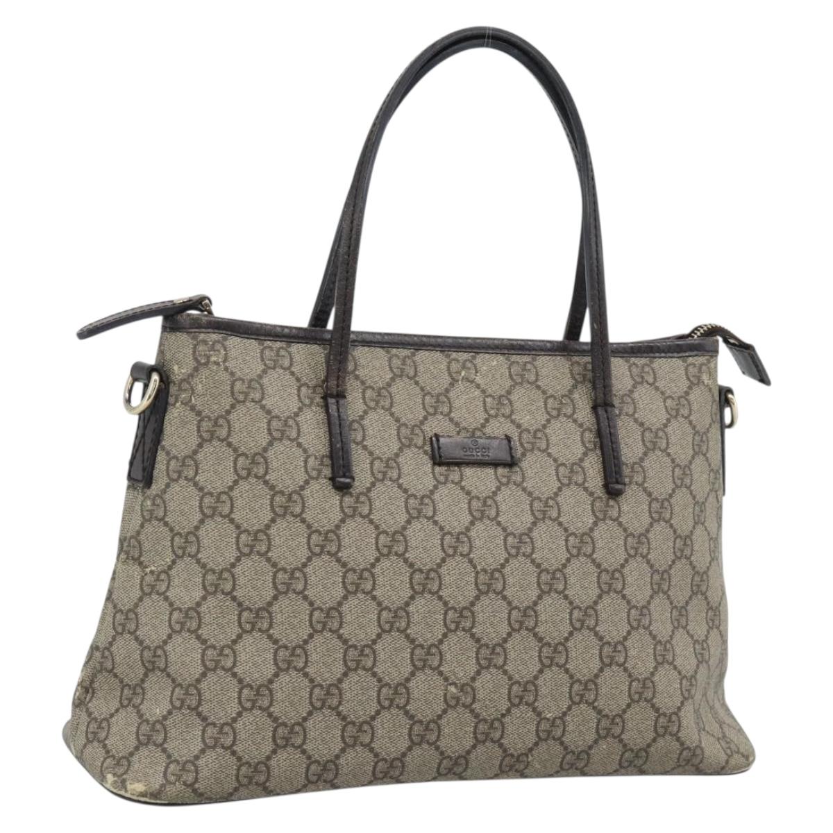 GUCCI GG Supreme Hand Bag PVC 2way Beige Gold 353440 Auth bs36494