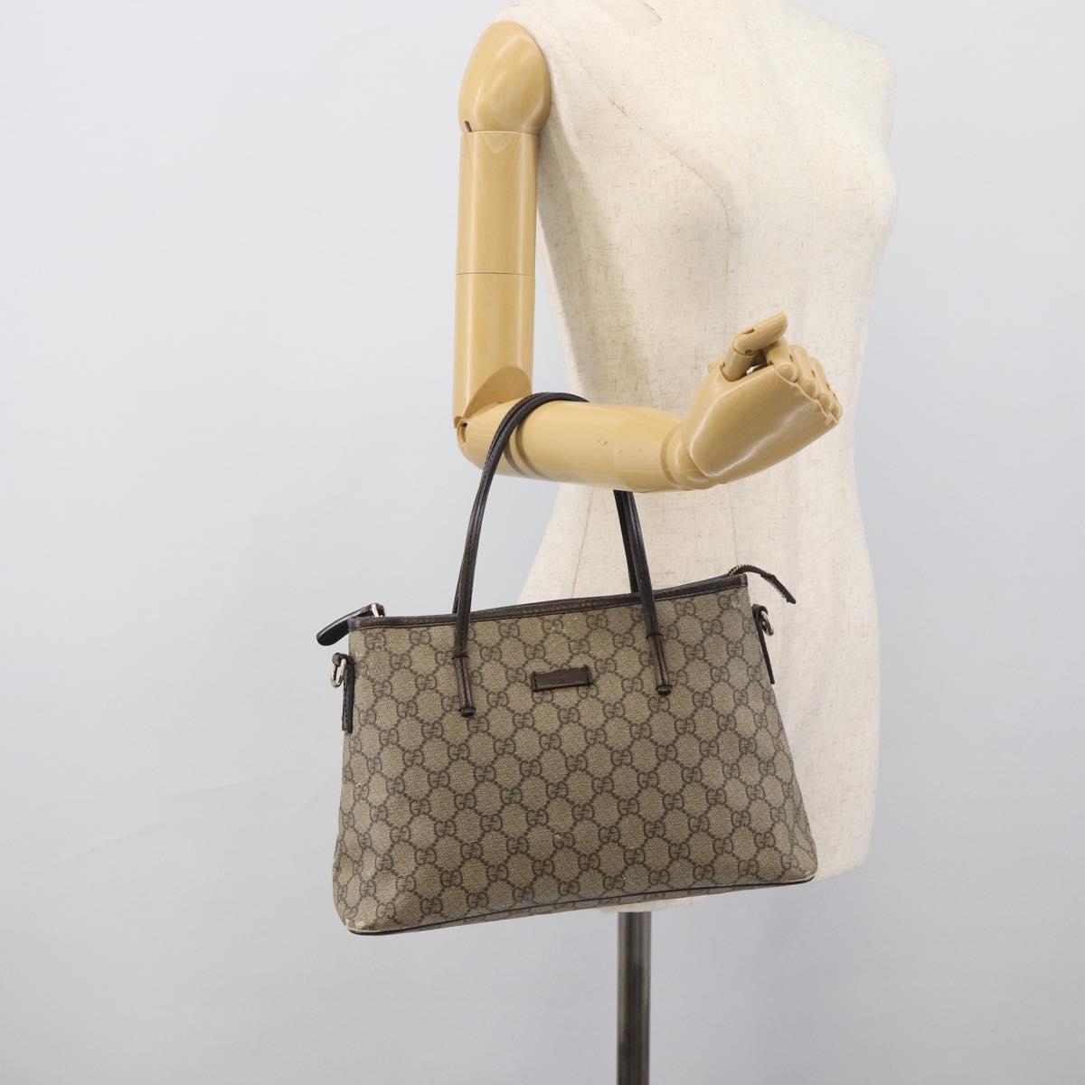 GUCCI GG Supreme Hand Bag PVC 2way Beige Gold 353440 Auth bs36494