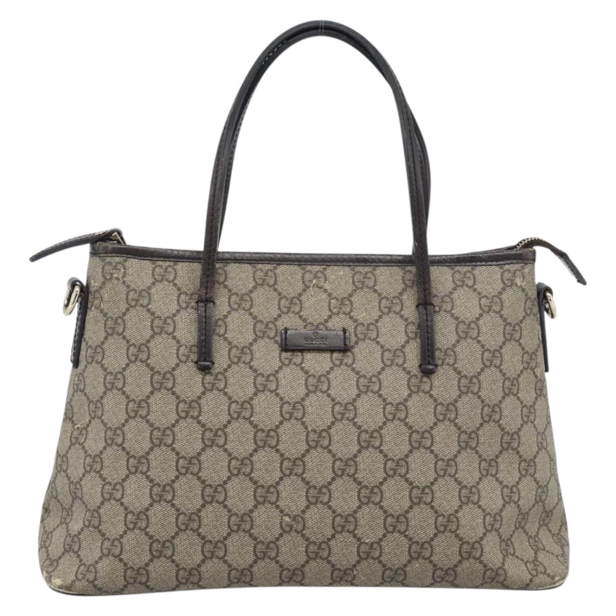 GUCCI GG Supreme Hand Bag PVC 2way Beige Gold 353440 Auth bs36494