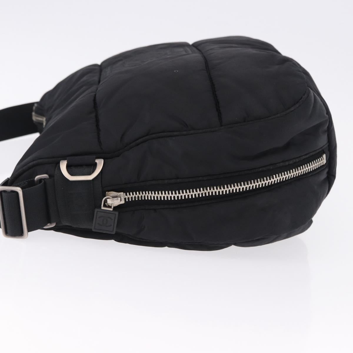 CHANEL Sports Line Shoulder Bag Nylon Black Silver CC Auth bs36495
