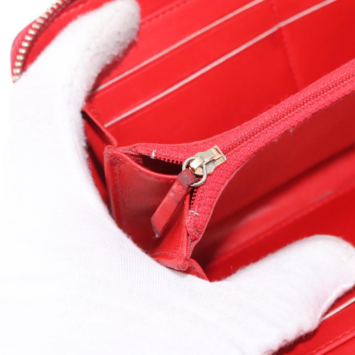 CHANEL Matelasse Camelia Long Wallet Lamb Skin Red Gold CC Auth bs36502