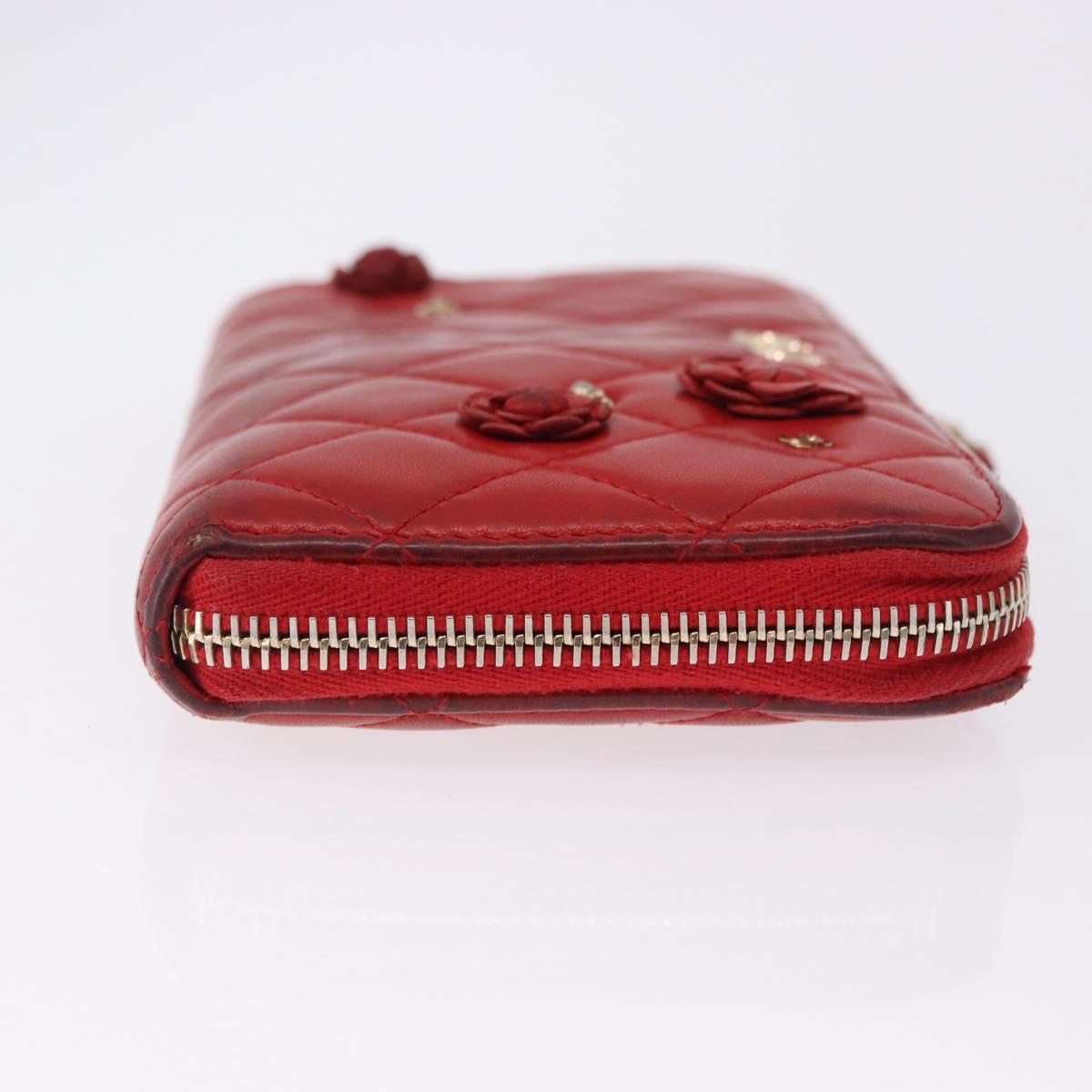 CHANEL Matelasse Camelia Long Wallet Lamb Skin Red Gold CC Auth bs36502