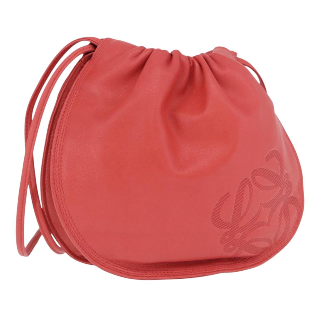 LOEWE Anagram Shoulder Bag Leather Pink Gold Auth bs36503A