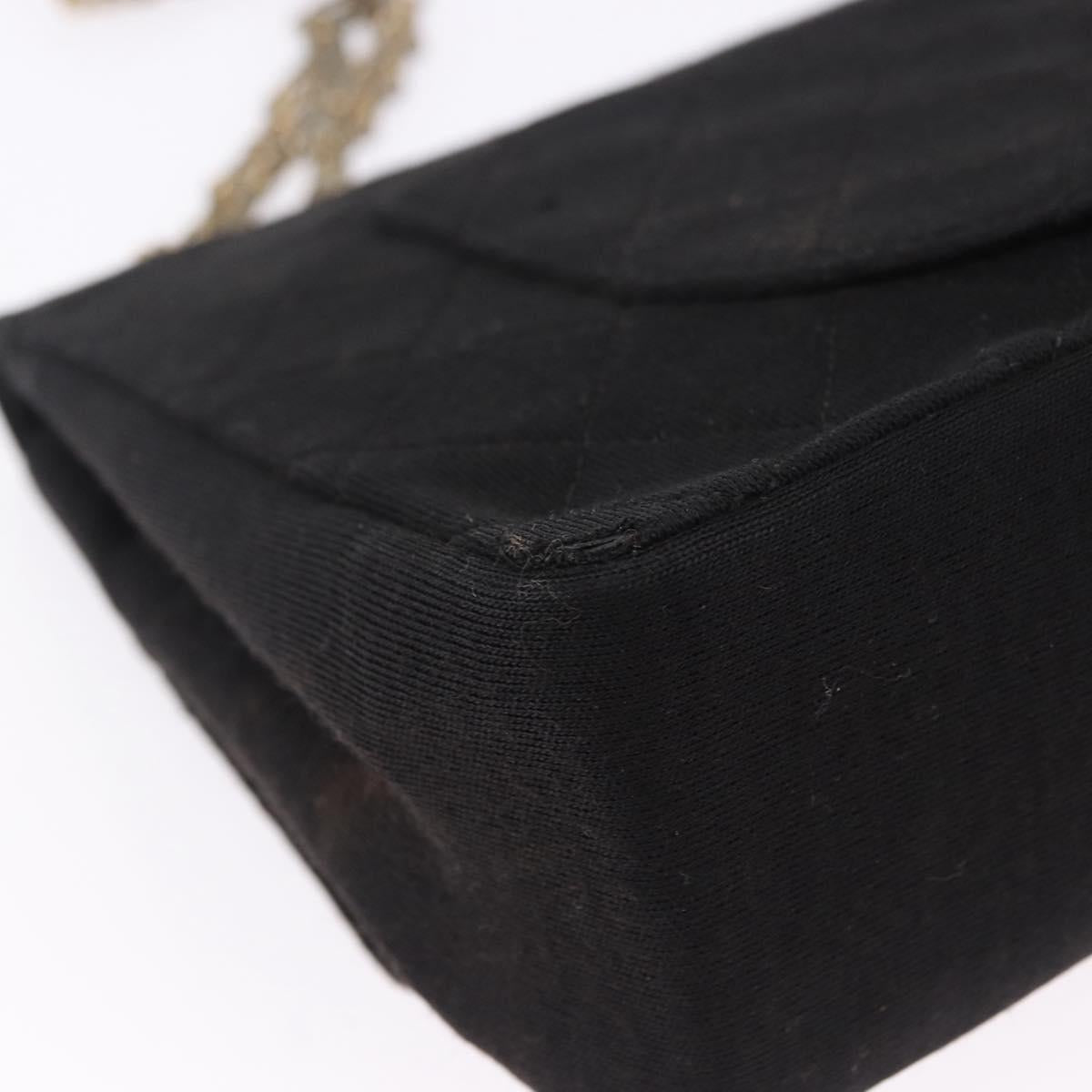 CHANEL Matelasse Chain Shoulder Bag Cotton Black Gold CC Auth bs36504