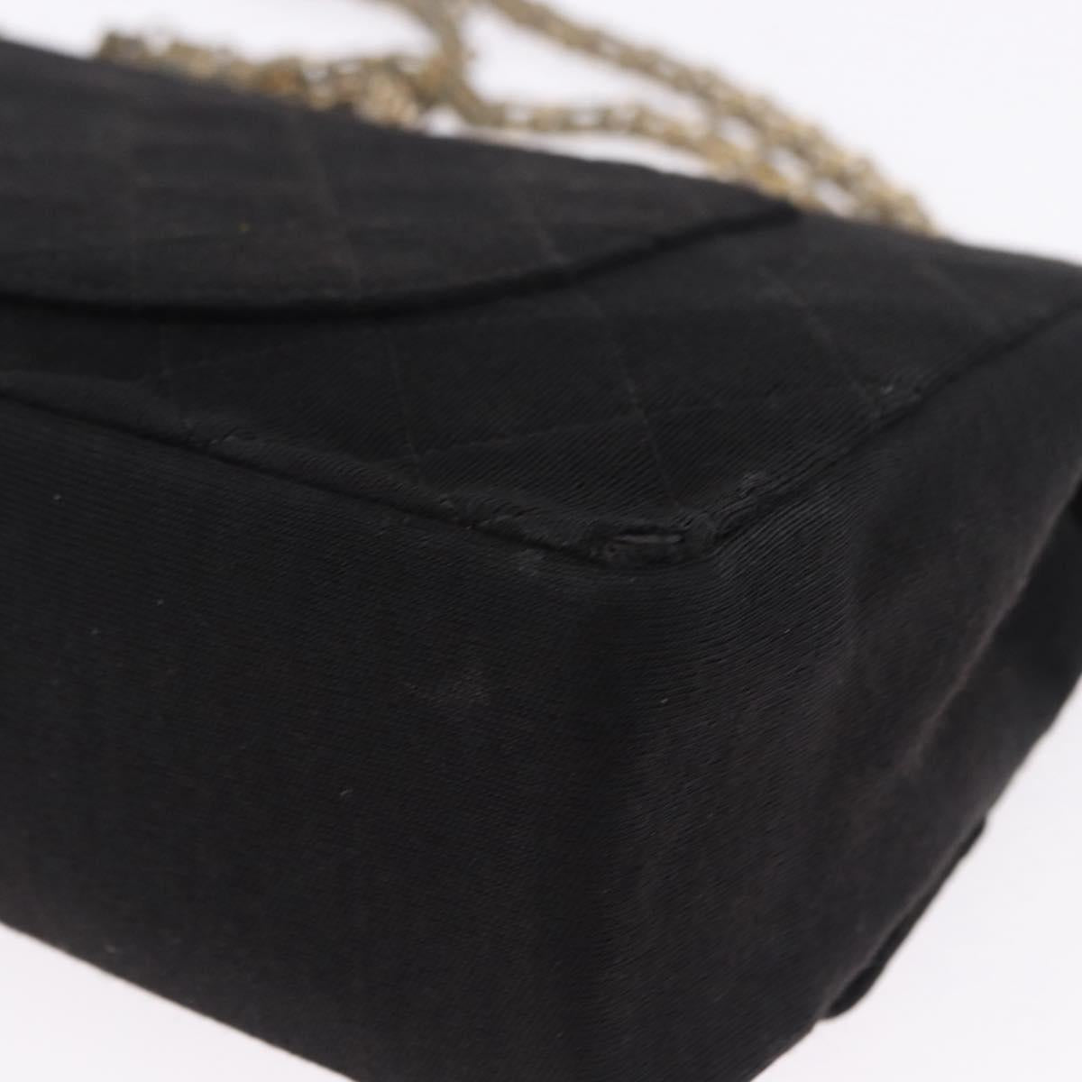 CHANEL Matelasse Chain Shoulder Bag Cotton Black Gold CC Auth bs36504