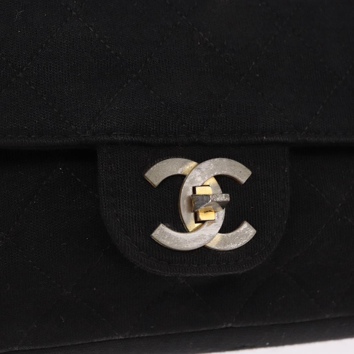 CHANEL Matelasse Chain Shoulder Bag Cotton Black Gold CC Auth bs36504