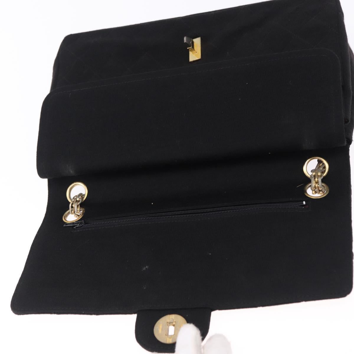CHANEL Matelasse Chain Shoulder Bag Cotton Black Gold CC Auth bs36504
