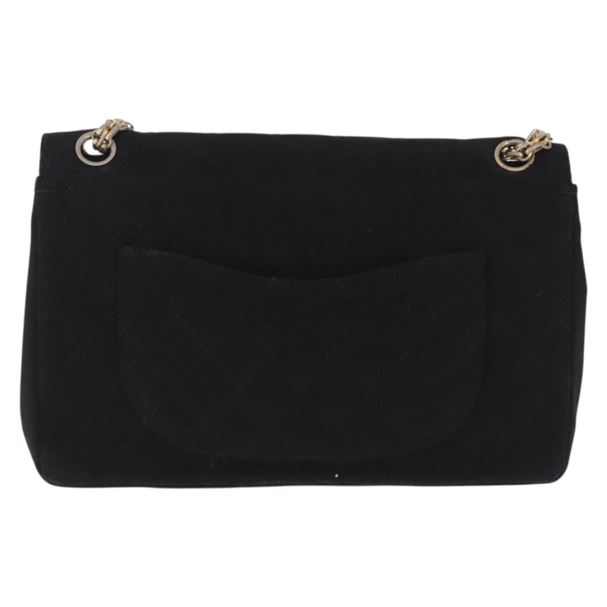 CHANEL Matelasse Chain Shoulder Bag Cotton Black Gold CC Auth bs36504