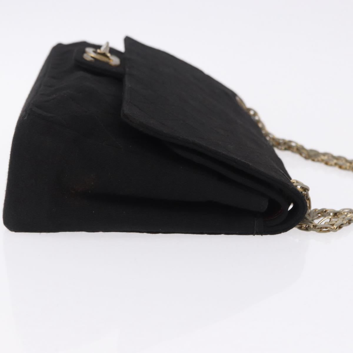 CHANEL Matelasse Chain Shoulder Bag Cotton Black Gold CC Auth bs36504