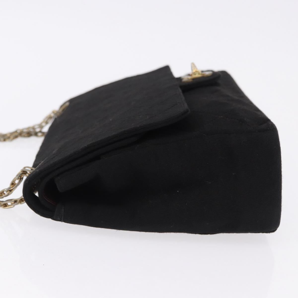 CHANEL Matelasse Chain Shoulder Bag Cotton Black Gold CC Auth bs36504