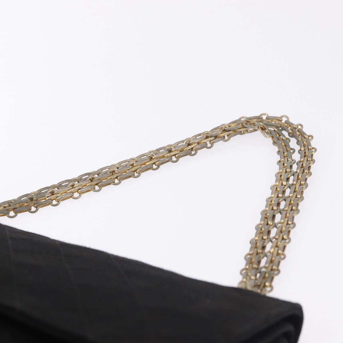 CHANEL Matelasse Chain Shoulder Bag Cotton Black Gold CC Auth bs36504