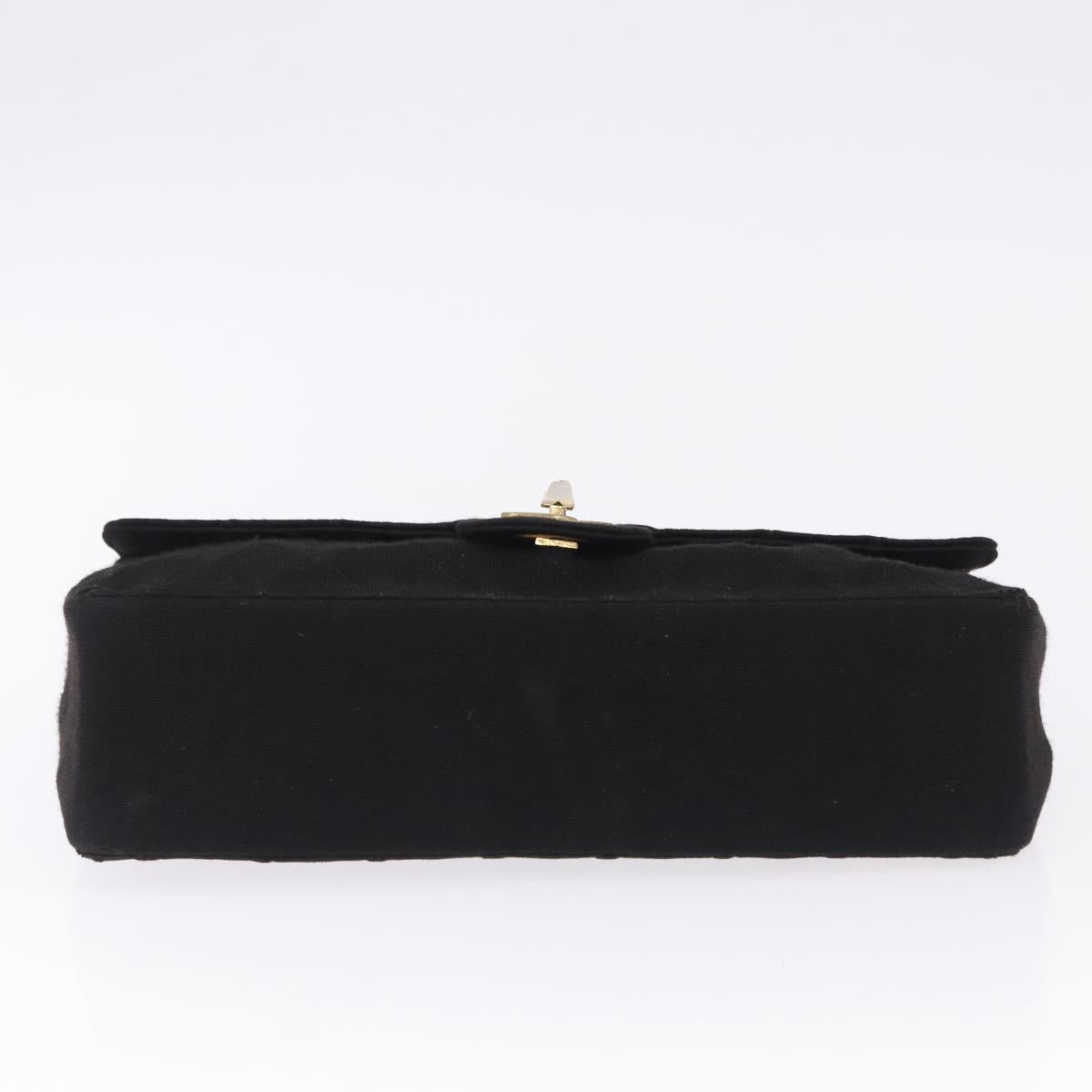 CHANEL Matelasse Chain Shoulder Bag Cotton Black Gold CC Auth bs36504