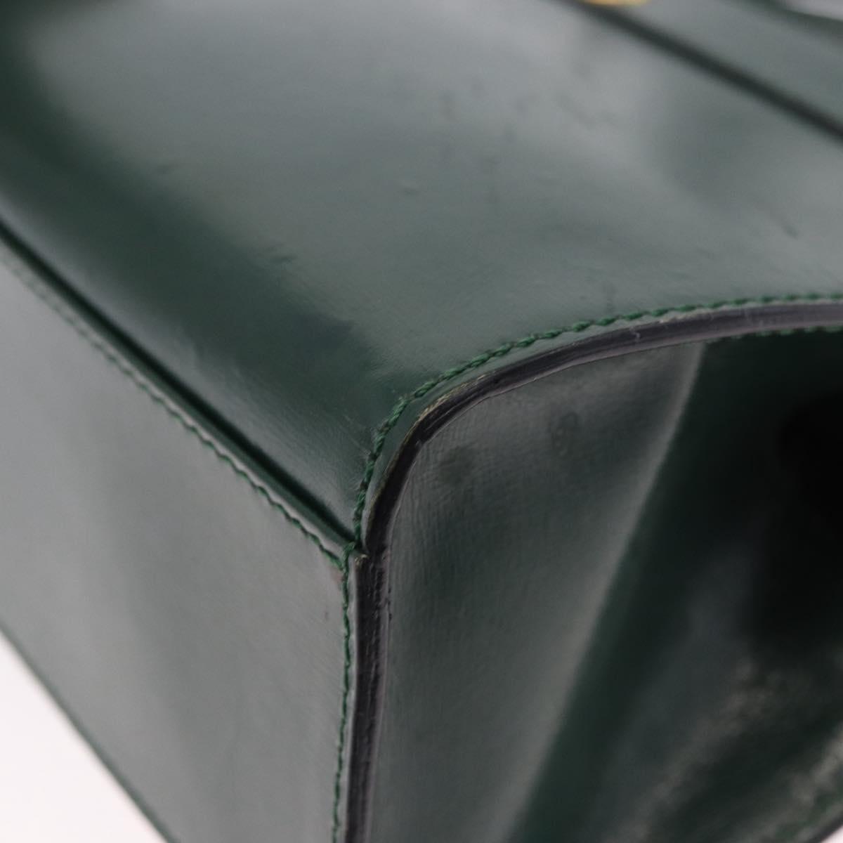 CELINE Hand Bag Leather 2way Green Gold Auth bs36506