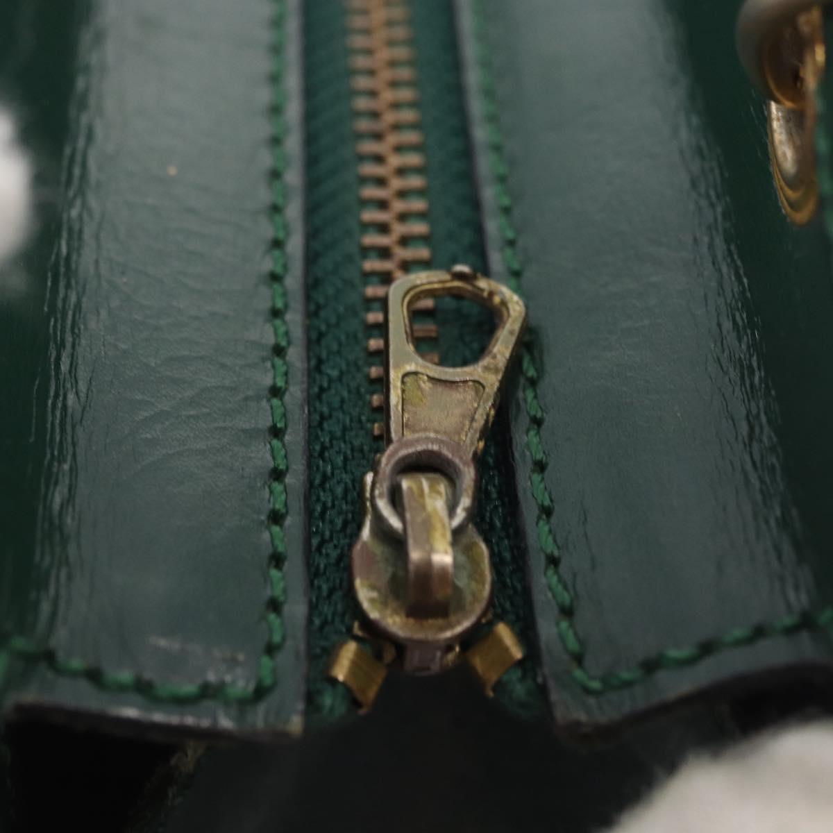 CELINE Hand Bag Leather 2way Green Gold Auth bs36506