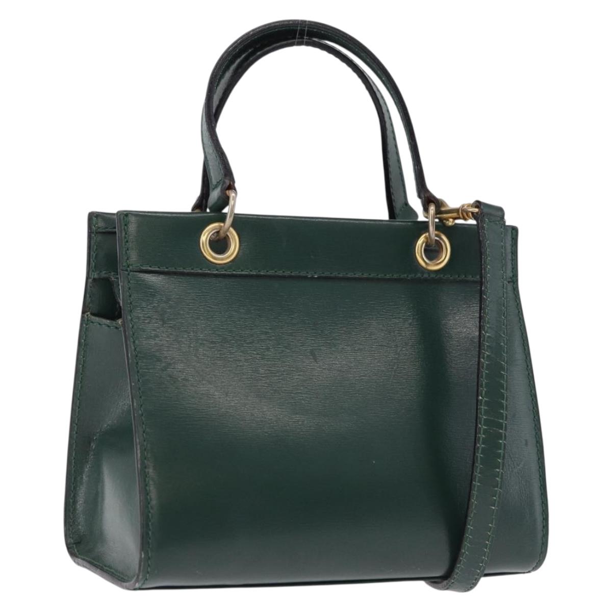 CELINE Hand Bag Leather 2way Green Gold Auth bs36506