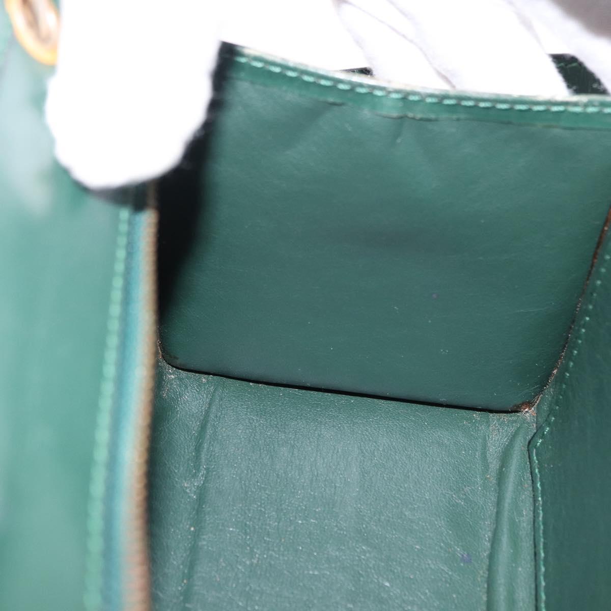 CELINE Hand Bag Leather 2way Green Gold Auth bs36506