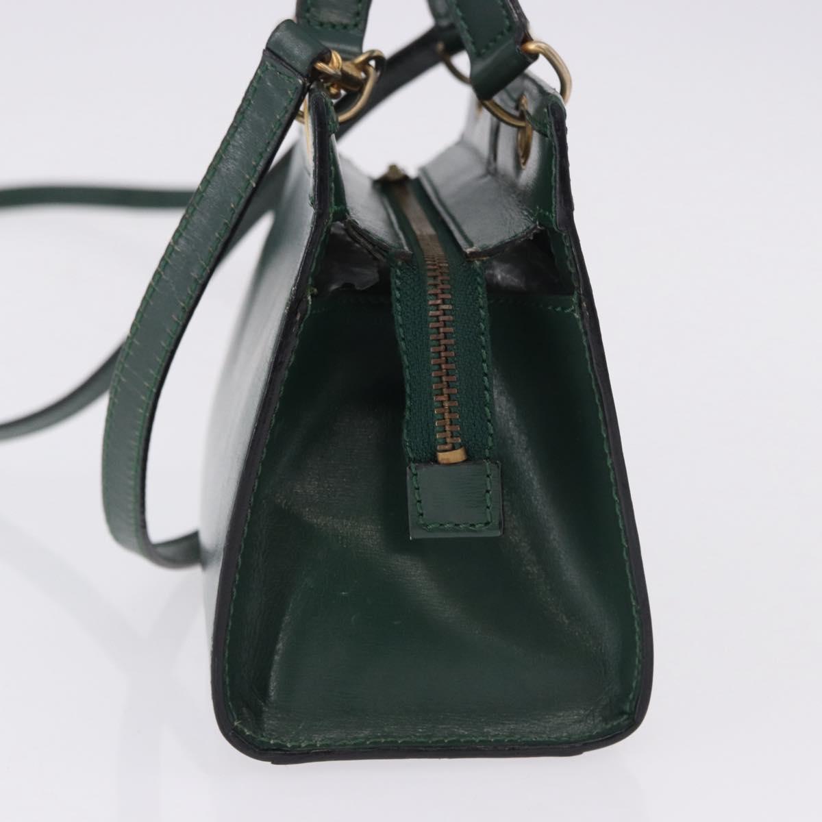 CELINE Hand Bag Leather 2way Green Gold Auth bs36506