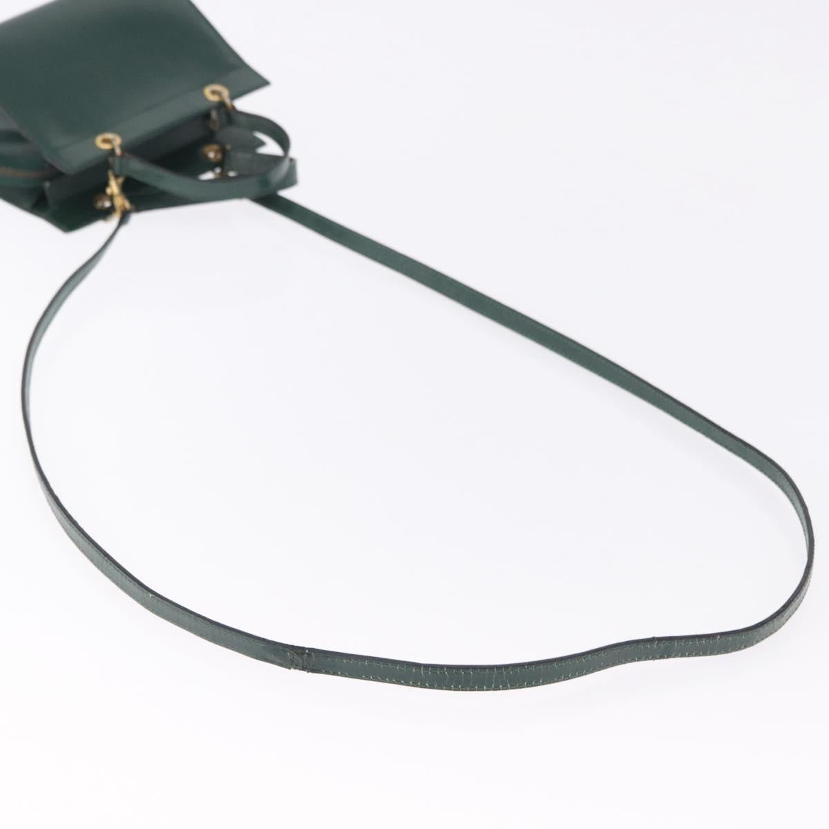 CELINE Hand Bag Leather 2way Green Gold Auth bs36506
