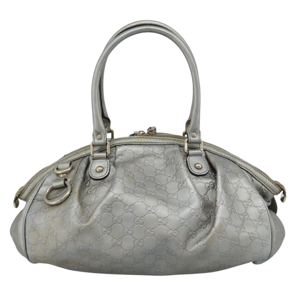 GUCCI GG Canvas Guccissima Bag Leather 2way Silver Gold 223974 Auth bs36514