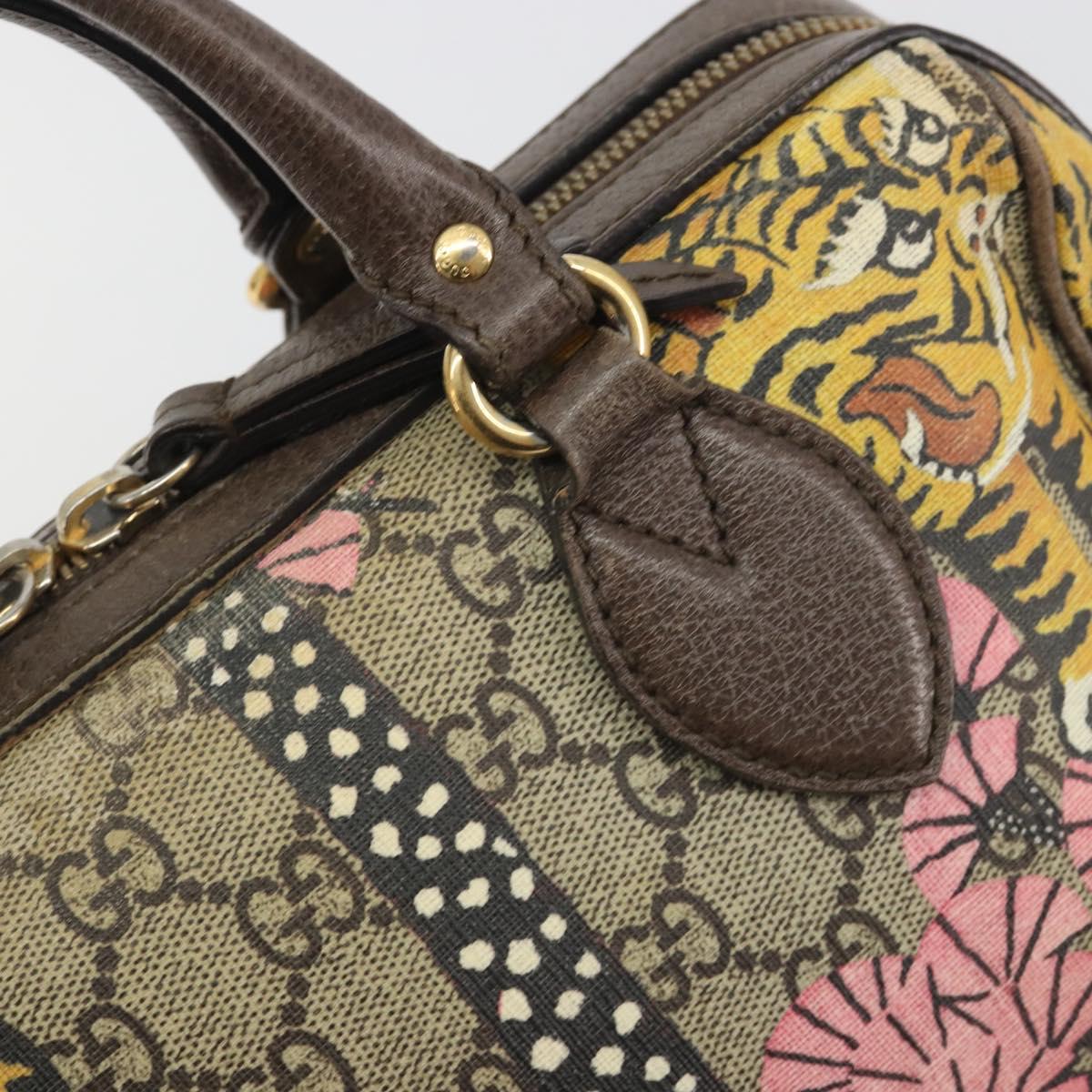 GUCCI GG Supreme Hand Bag PVC Leather Beige Gold Tone 409529 Auth bs36521