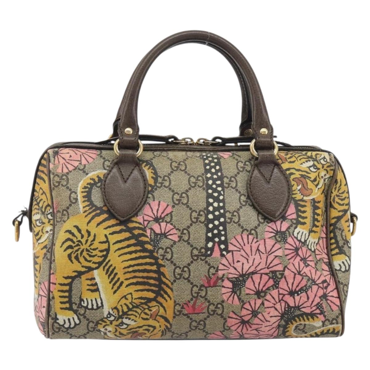 GUCCI GG Supreme Hand Bag PVC Leather Beige Gold Tone 409529 Auth bs36521