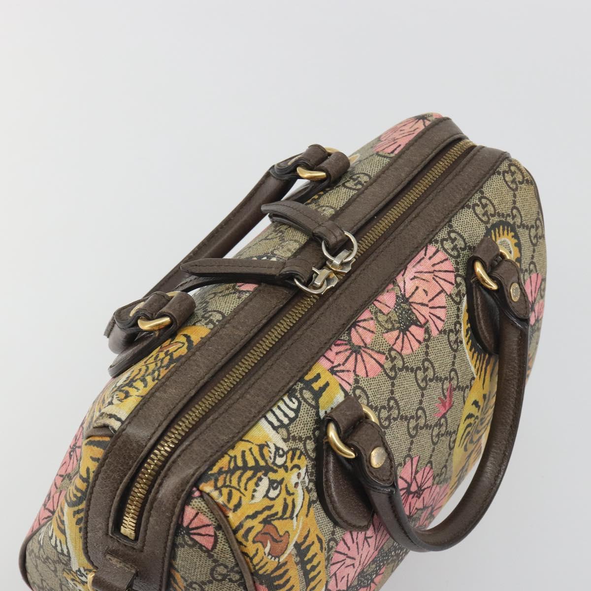 GUCCI GG Supreme Hand Bag PVC Leather Beige Gold Tone 409529 Auth bs36521