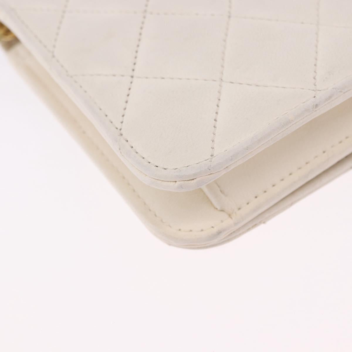CHANEL Matelasse Chain Shoulder Bag Lamb Skin White Gold CC Auth bs36522