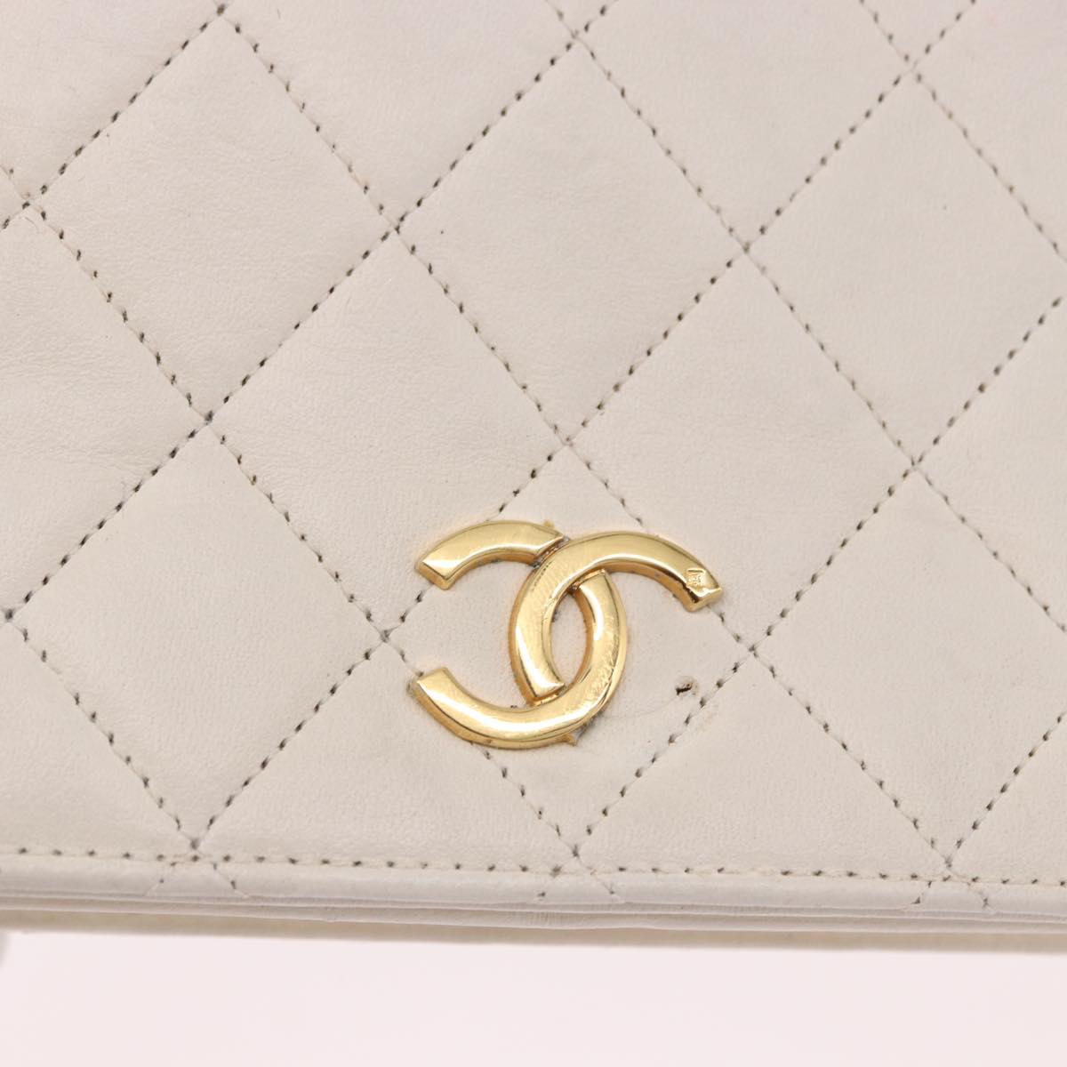CHANEL Matelasse Chain Shoulder Bag Lamb Skin White Gold CC Auth bs36522