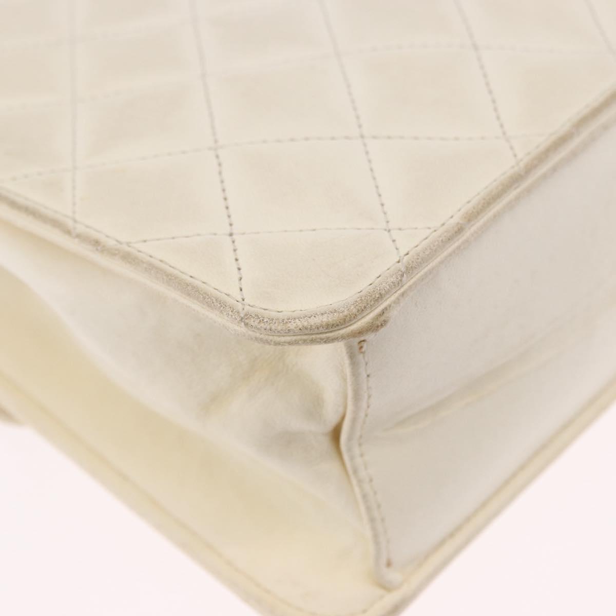 CHANEL Matelasse Chain Shoulder Bag Lamb Skin White Gold CC Auth bs36523