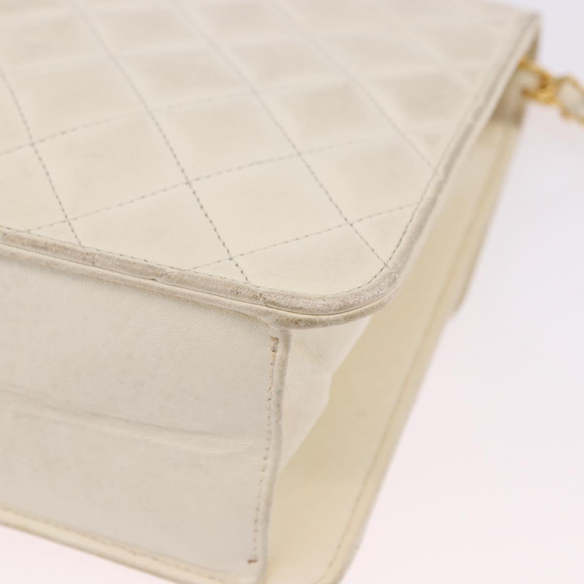 CHANEL Matelasse Chain Shoulder Bag Lamb Skin White Gold CC Auth bs36523