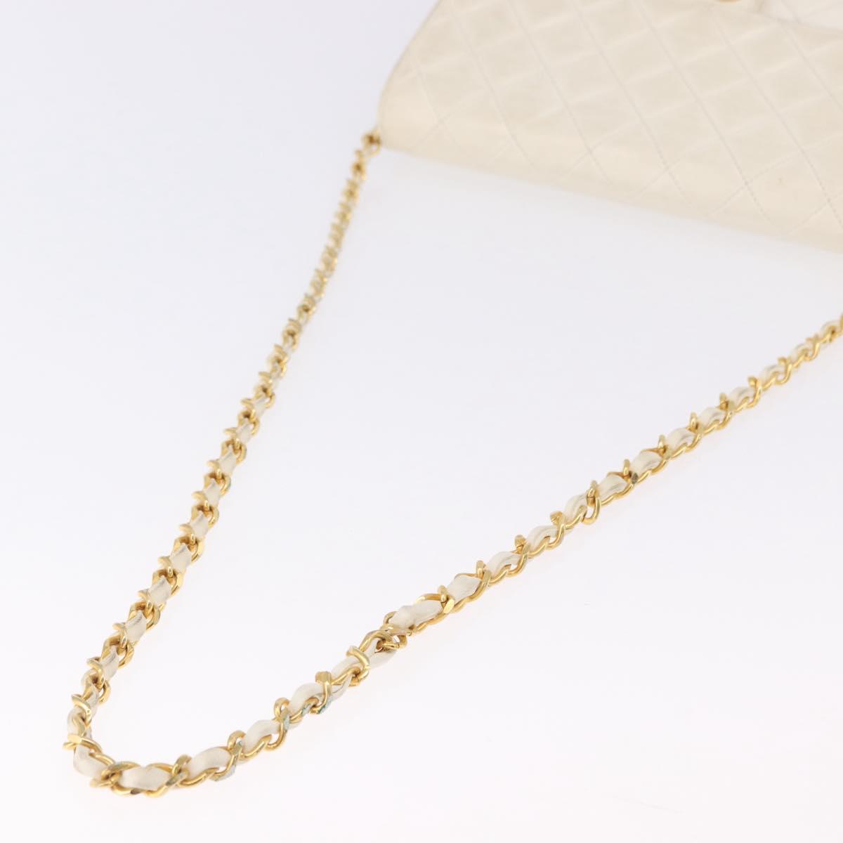 CHANEL Matelasse Chain Shoulder Bag Lamb Skin White Gold CC Auth bs36523