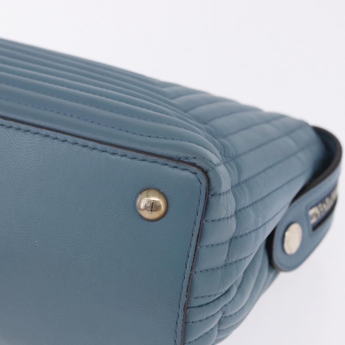 FENDI Dot Com Click Hand Bag Leather Blue Silver Auth bs36524