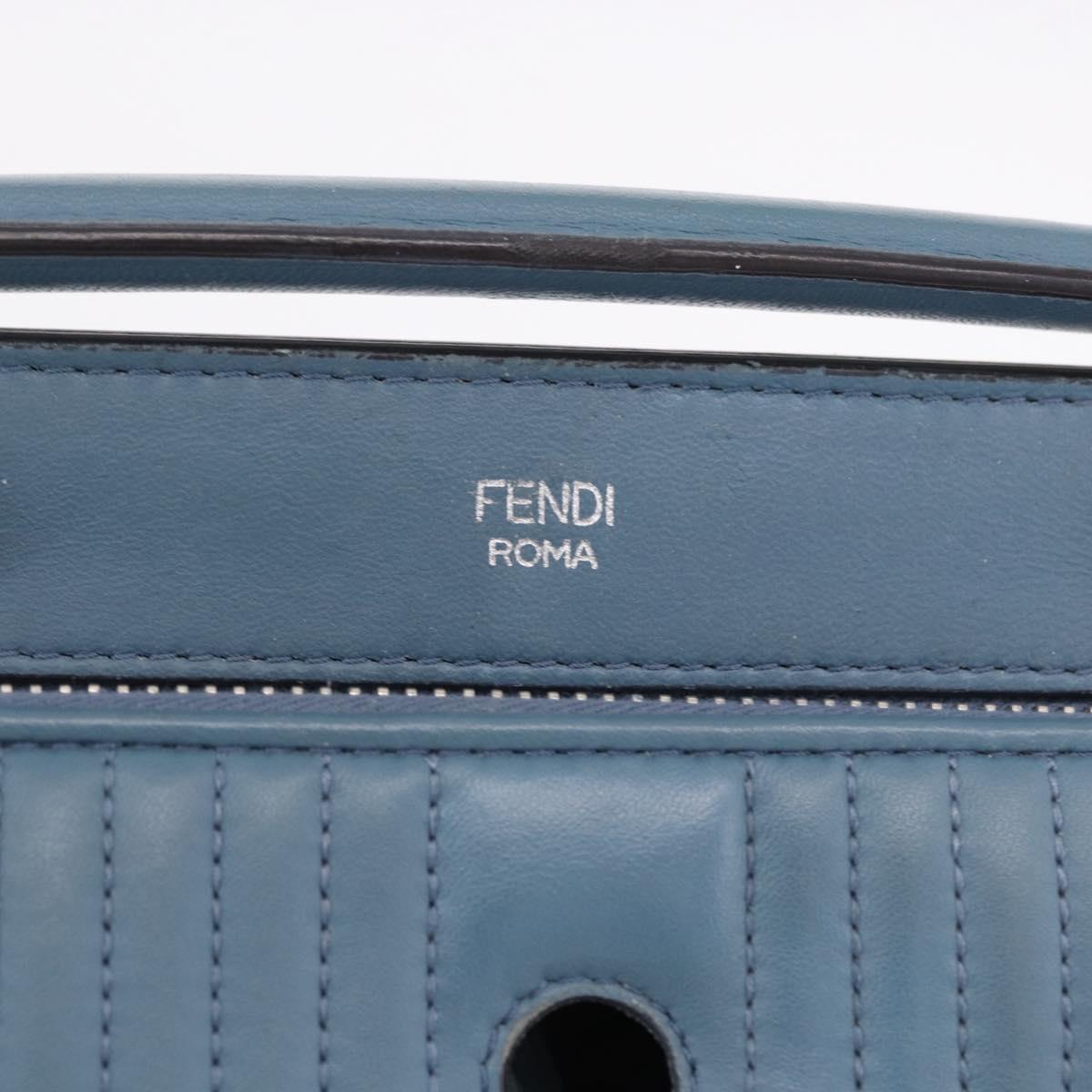 FENDI Dot Com Click Hand Bag Leather Blue Silver Auth bs36524