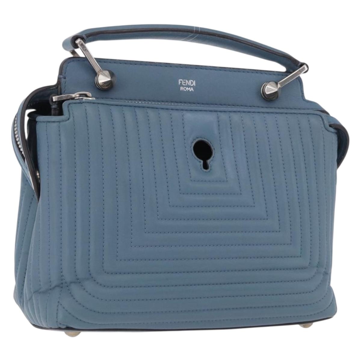 FENDI Dot Com Click Hand Bag Leather Blue Silver Auth bs36524