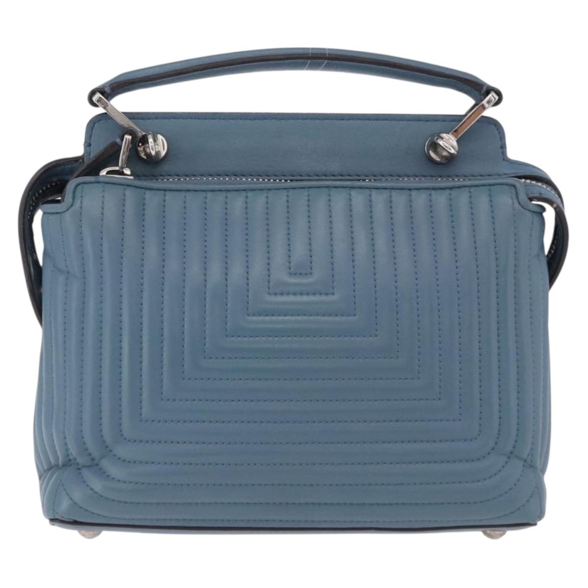 FENDI Dot Com Click Hand Bag Leather Blue Silver Auth bs36524