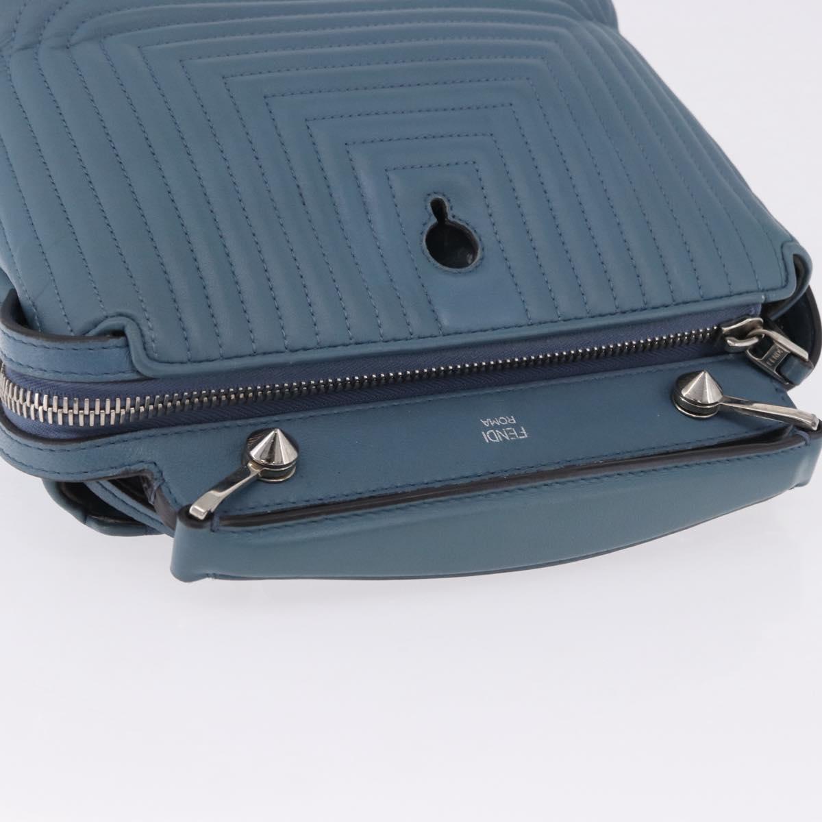 FENDI Dot Com Click Hand Bag Leather Blue Silver Auth bs36524