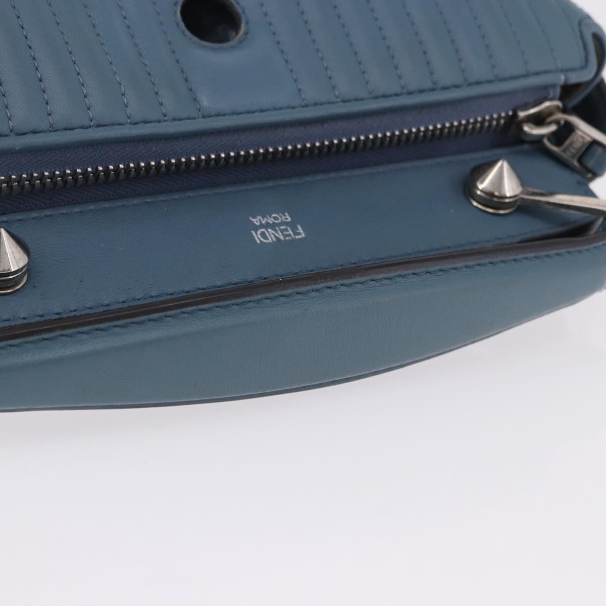 FENDI Dot Com Click Hand Bag Leather Blue Silver Auth bs36524