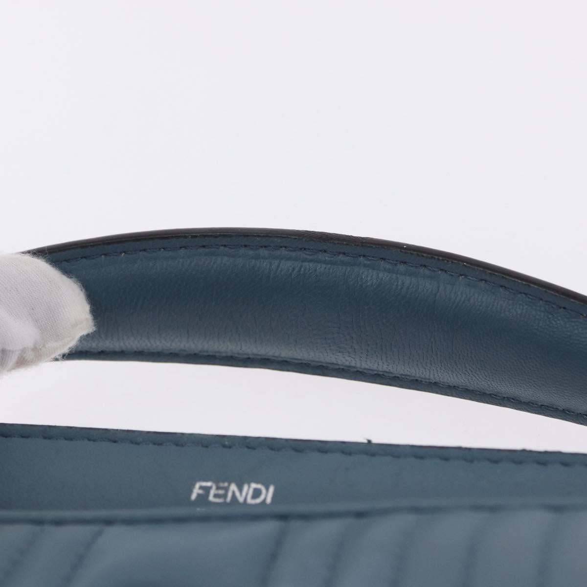 FENDI Dot Com Click Hand Bag Leather Blue Silver Auth bs36524