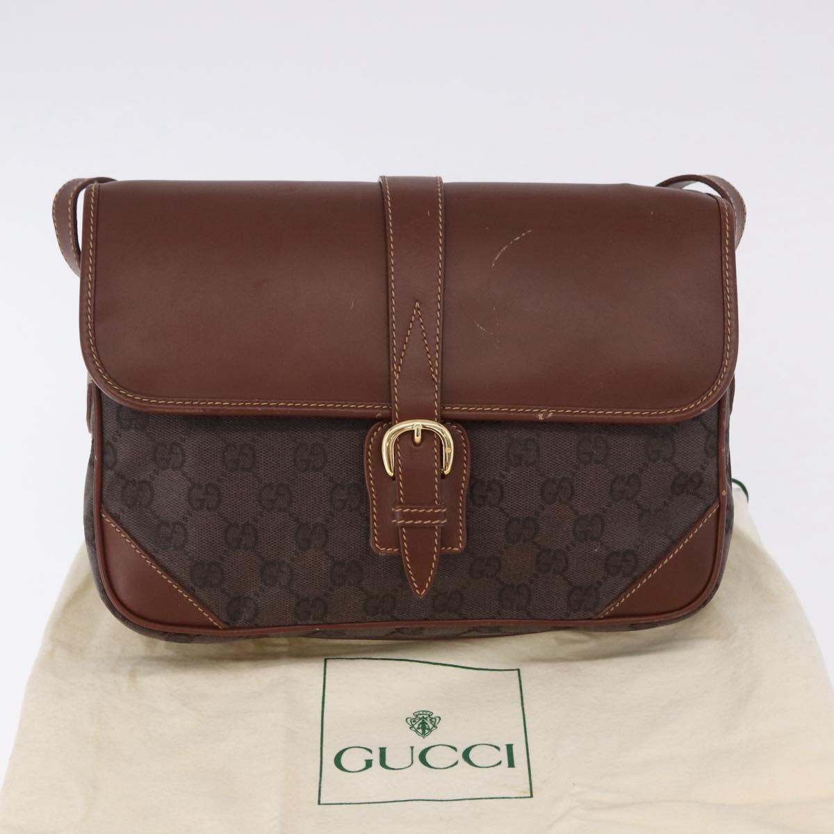 GUCCI GG Canvas Shoulder Bag Brown Gold 001 261 0613 Auth bs36525