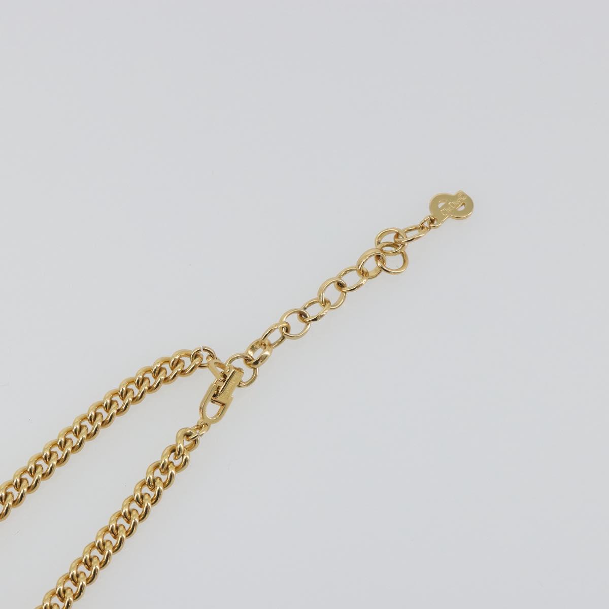 Christian Dior Necklace Metal Gold Tone Black Auth bs36528