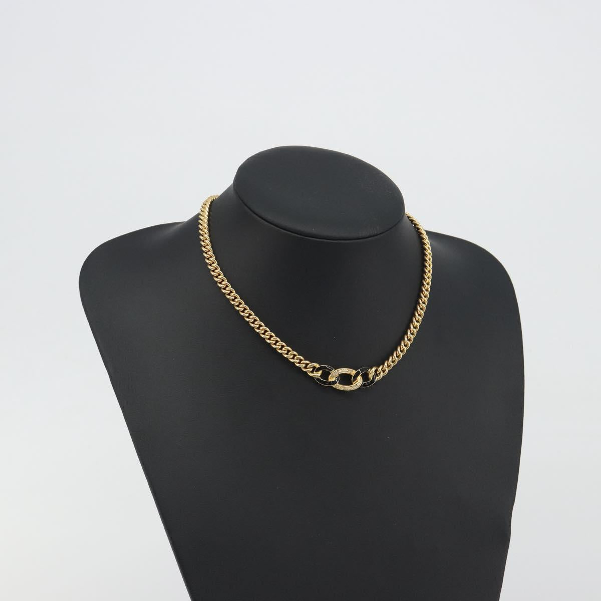 Christian Dior Necklace Metal Gold Tone Black Auth bs36528