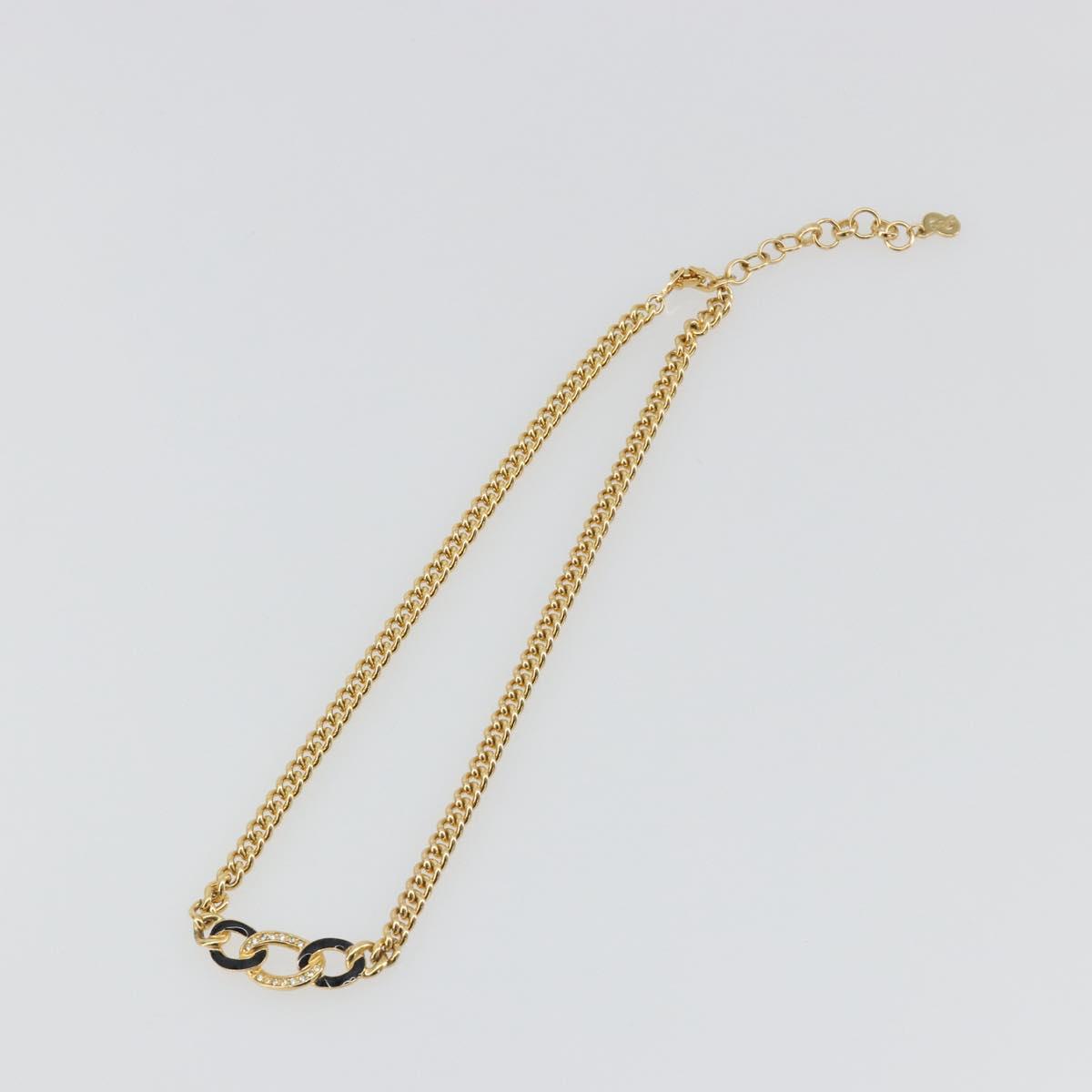 Christian Dior Necklace Metal Gold Tone Black Auth bs36528