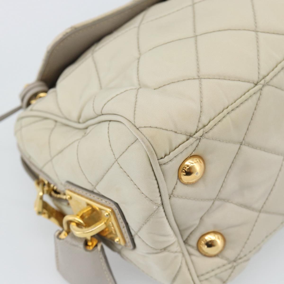 PRADA Chain Shoulder Bag Nylon Beige Gold Auth bs36530