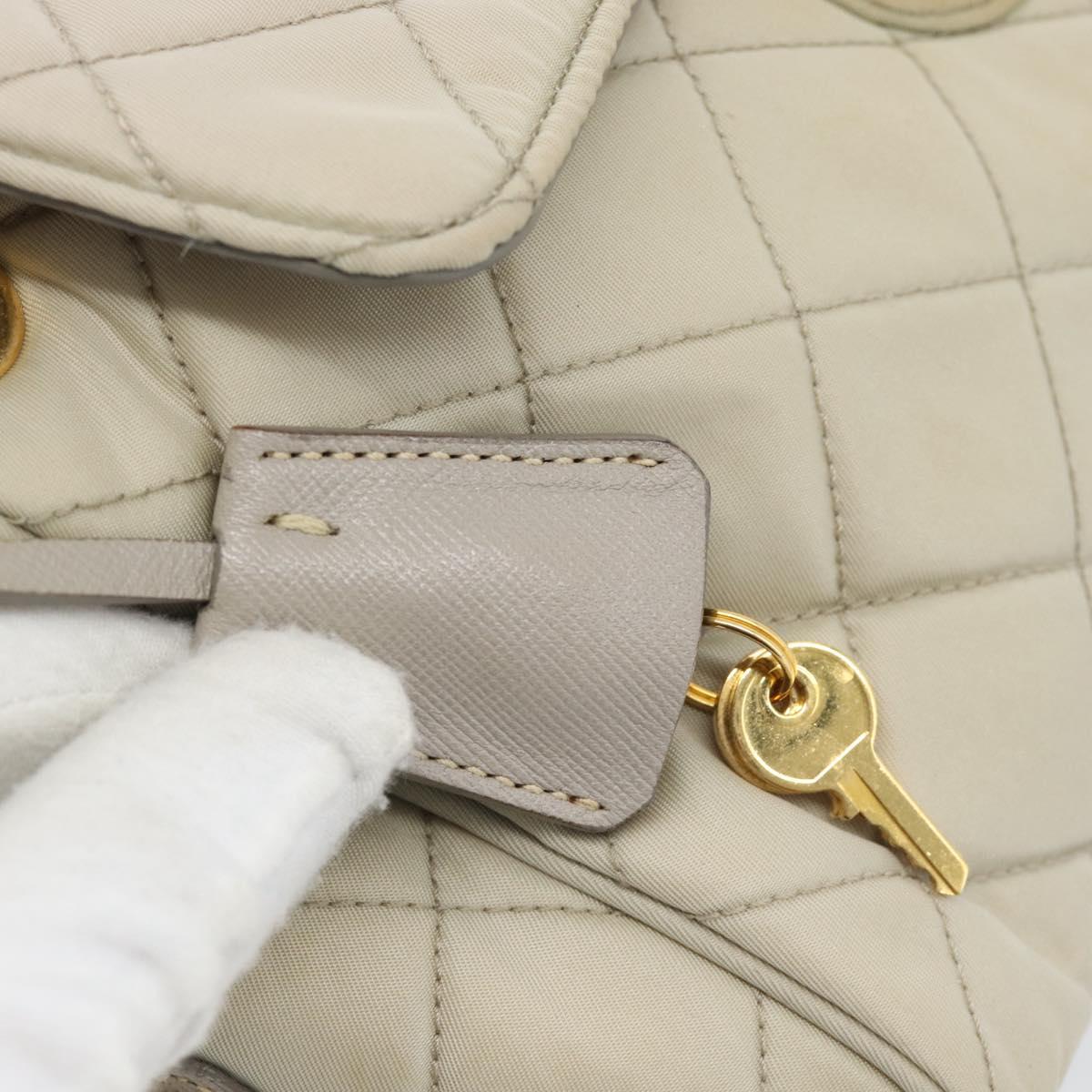 PRADA Chain Shoulder Bag Nylon Beige Gold Auth bs36530