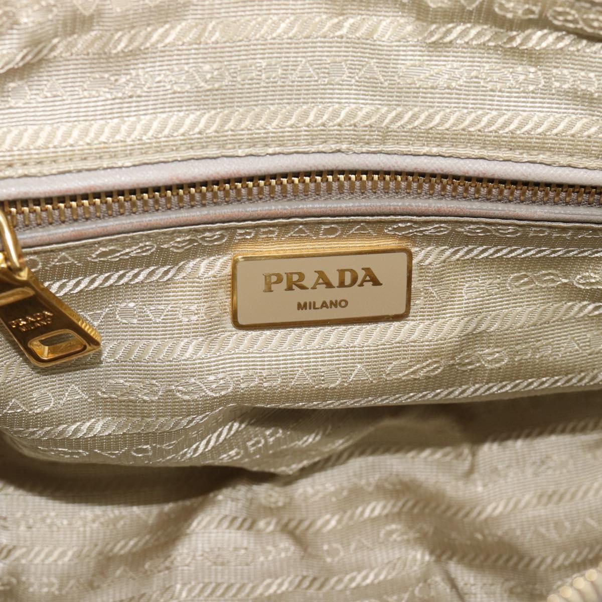 PRADA Chain Shoulder Bag Nylon Beige Gold Auth bs36530