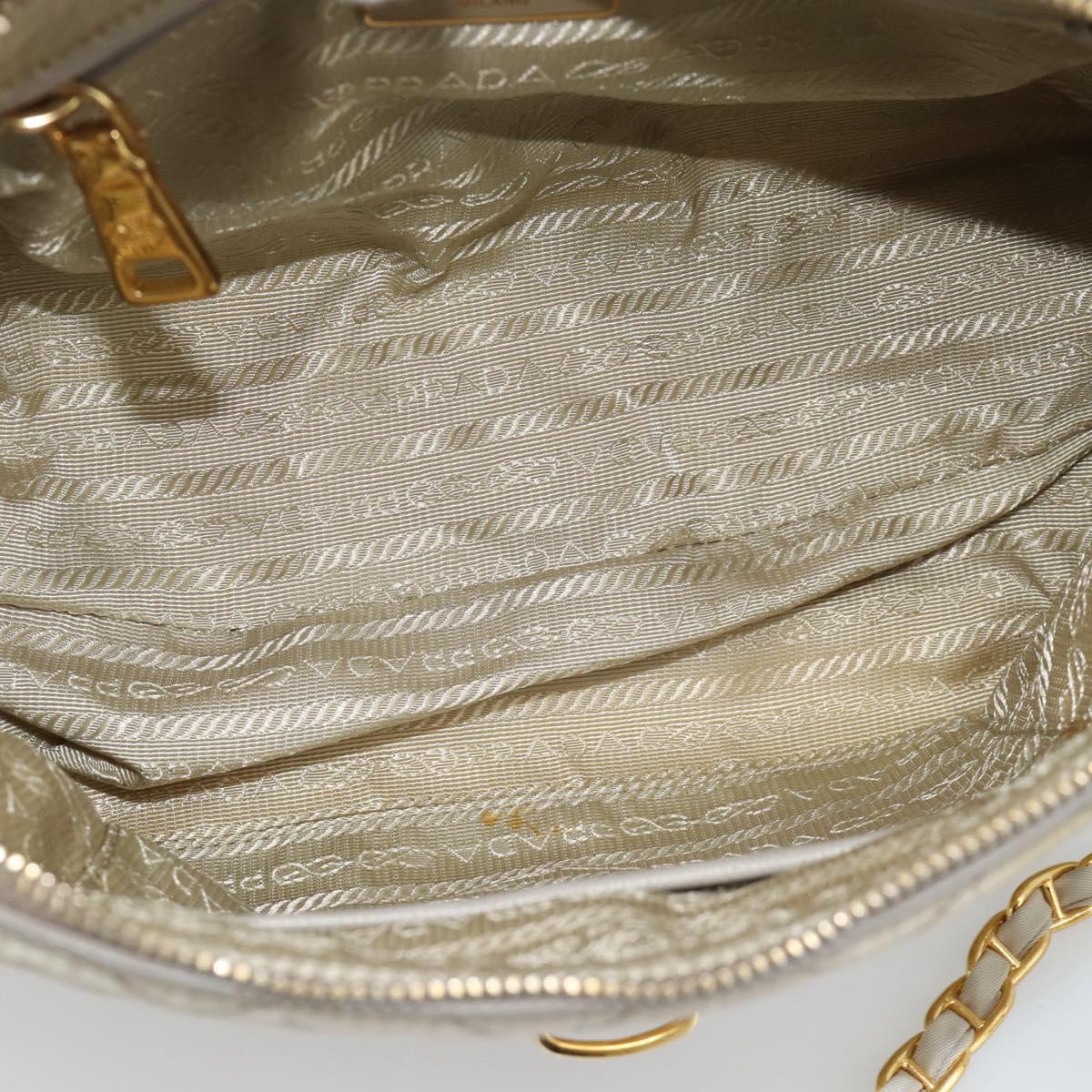 PRADA Chain Shoulder Bag Nylon Beige Gold Auth bs36530